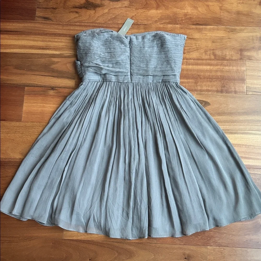 J. Crew Strapless Pleated Dress in Dusty Blue-Gray